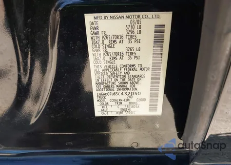2005 Nissan Frontier Se from USA, damaged, VIN 1N6AD07U85C432050